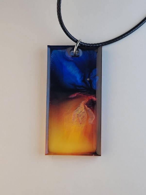 Handmade Red, Yellow, and Blue Rectangle Pendant Necklace or Keychain